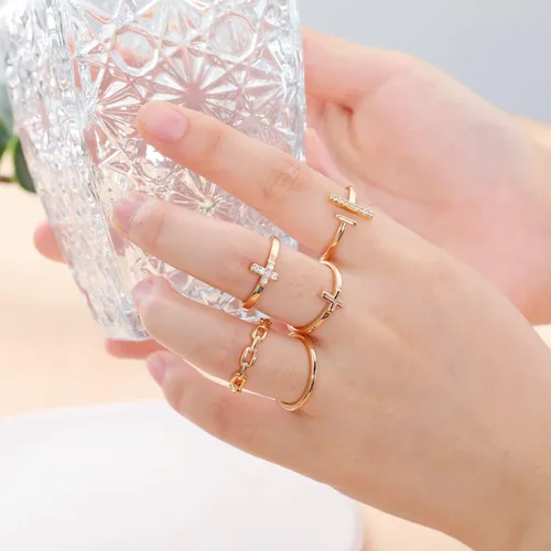 Vista 5 de Honsny Juego de anillos apilables chapados en oro de 14 quilates para mujer, anillos apilables para nudillos para pulgar, anillos de plata finos