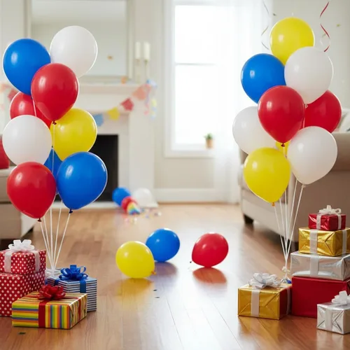 Vista 4 de KADBANER Globos blancos, amarillos, rojos y azules, paquete de 100, globos de látex de 12 pulgadas