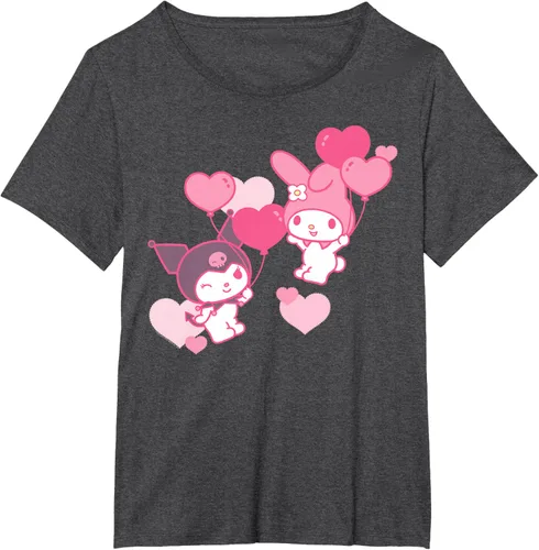 Vista 33 de Camiseta de My Melody y Kuromi con corazones del Día de San Valentín Negro