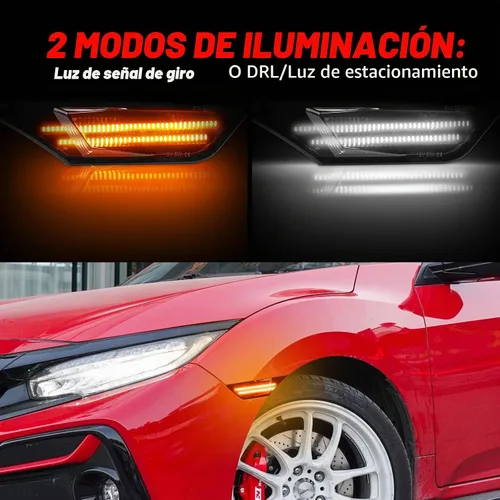 Vista 2 de 2 luces direccionales JDM con lente ahumada, color ámbar y blanco, bombilla LED frontal compatible con Honda Civic Sedan Coupe Hatchback 2016-2021