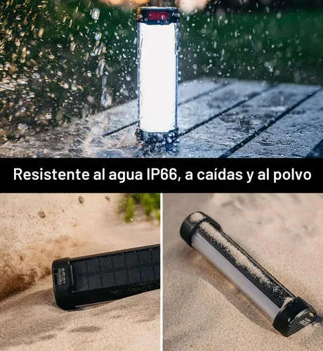 Vista 6 de Linterna solar para campamento, 1800 lúmenes, 13 modos de luz, batería de 3000 mAh, impermeable IP66, luces LED recargables para huracán