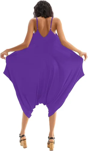 Vista 7 de Double Chic Women's Jumpsuit with Pockets V Neck Casual Spaghetti Strap Plus Size One Piece Flowy Harem Rompers