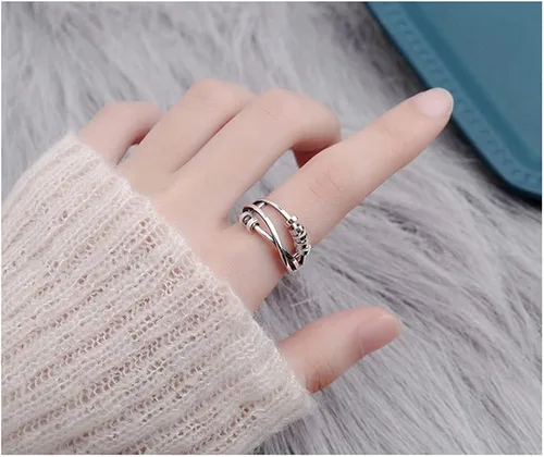 Vista 6 de NewZenro Anillos abiertos de tres capas circulares redondos antiansiedad para mujeres y niñas, plata de ley 925, personalizados, alivio del estrés