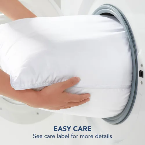 Vista 9 de Down Alternative - Almohadas de cama jumbo 100% algodón para dormir de espalda, estómago o de lado (paquete de 2), color blanco (mediano/firme)