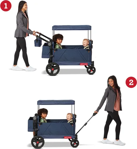 Vista 8 de Radio Flyer Atlas Stroll 'N Wagon, azul marino, para mayores de 1 año, versatilidad de empuje o tracción 3 en 1, plegable con una sola mano, toldo