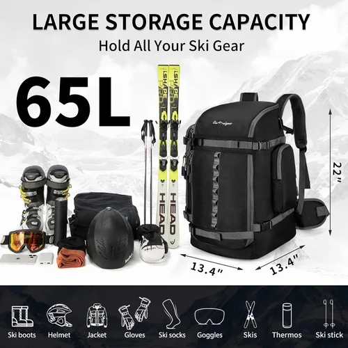 Vista 3 de Bolsa para Botas de Esquí de 65L, Bolsa de Viaje Grande Tipo Duffel, Mochila para Botas de Esquí de 1680D Nylon Impermeable y Acolchada