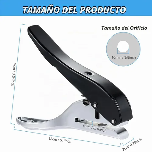 Vista 2 de Perforadora Resistente de un Solo Orificio - Portátil de Mano para Papel, Tarjetas, Plástico y Cartón (10MM Negro)