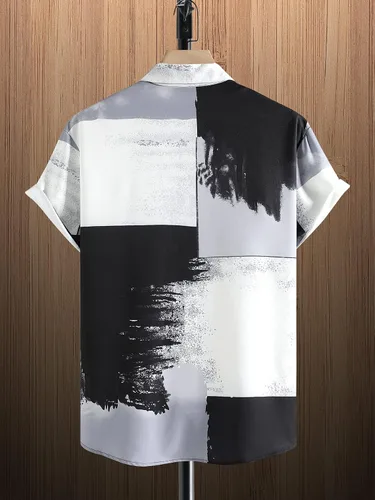 Vista 2 de Floerns - Camisas a rayas para hombre casuales de manga corta con botones