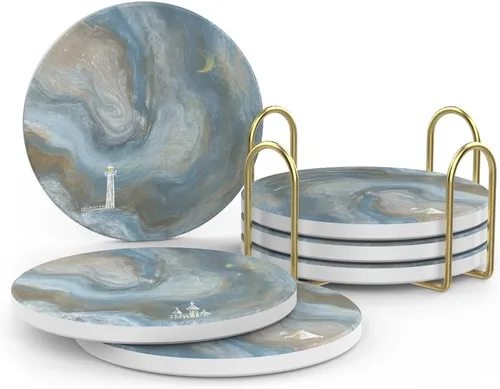 Vista 16 de UMIRRO Posavasos para decoración de mesa de café, posavasos rústicos retro bohemios de granja, tapetes absorbentes para tazas para mesa de madera