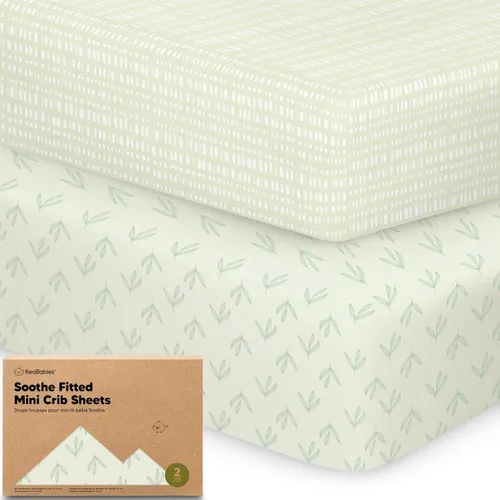 Vista 34 de 2 paquetes de sábanas ajustadas para mini cuna - 38x26 sábanas Pack N Play para colchón Pack and Play, algodón orgánico, ropa de cama transpirable
