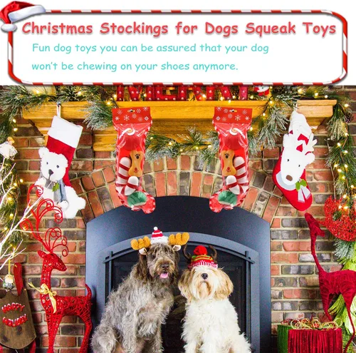 Vista 5 de Juguetes navideños para perros, juego de 6 juguetes navideños para perros con juguetes chirriantes