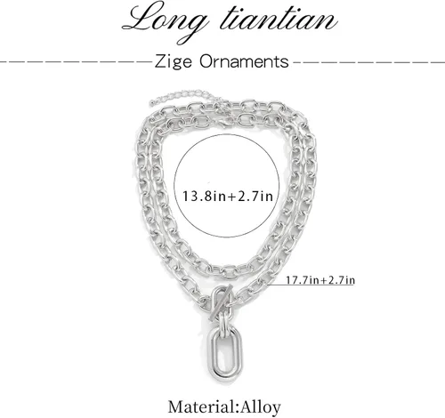 Vista 7 de Long tiantian Collar grueso de oro para mujer, collar de cadena gruesa en capas, collar punk para mujer, gargantilla gruesa, regalo de joyería