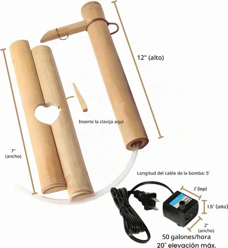 Vista 7 de Bamboo Accents Kit de fuente de bambú ajustable de 12 pulgadas con bomba, función clásica de agua Zen para cuencos, lavabos, jardines acuáticos