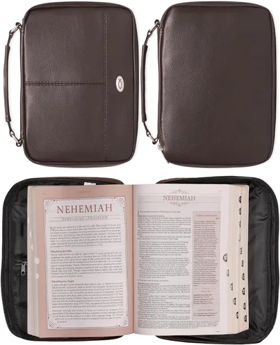 Vista 2 de Christian Art Gifts Funda de piel sintética para Biblia, para hombres y mujeres Estuche con emblema de pez Jesús Ichthus, con cremallera
