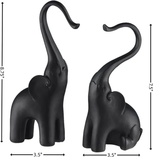 Vista 7 de Estatuas de elefante amoroso, decoración del hogar, pequeñas figuras de elefante negro enamoradas, escultura de elefante, objetos decorativos