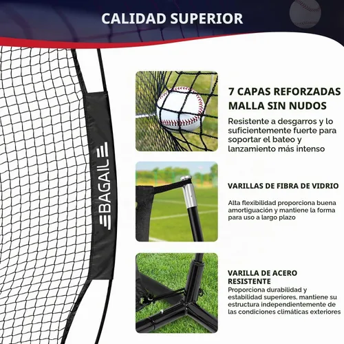 Vista 2 de BAGAIL 7x7 ft Baseball Softball Practice Net Negro / zona de huelga