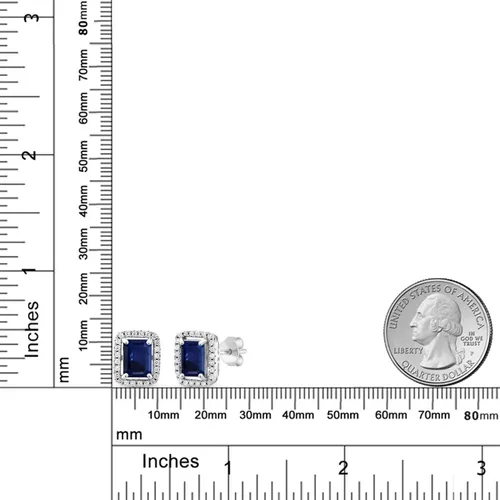 Vista 36 de Gem Stone King Aretes de plata de ley 925 con piedra natal Corte esmeralda de 0.315 x 0.236 in Aretes de halo para mujer