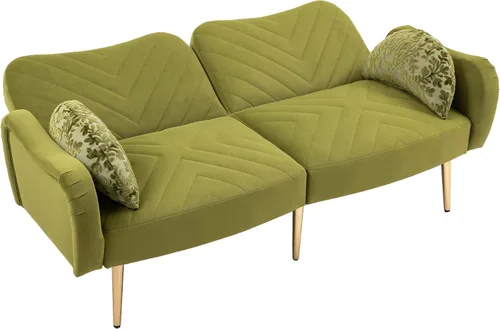 Vista 4 de HomSof Sofá moderno de dos plazas verde oliva para sala de estar con pies de metal y 2 almohadas