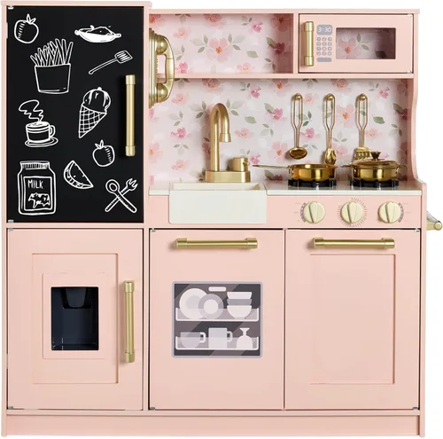 Vista 11 de Best Choice Products - Juego de cocina de madera para niños, juego de cocina con fregadero, horno, microondas, refrigerador, máquina de hielo y Negro