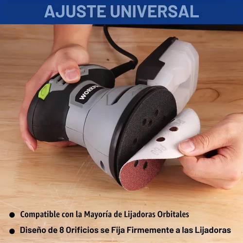 Vista 7 de WORKPRO Discos de lijado, 5 pulgadas, grano 60, 8 agujeros, gancho y bucle
