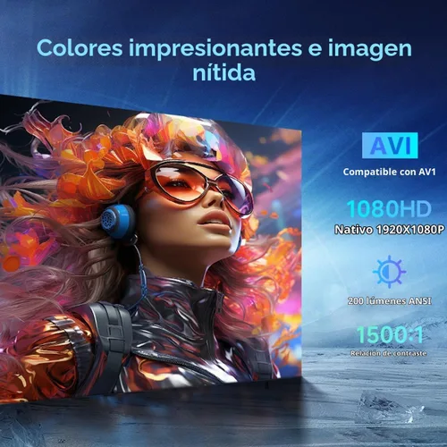 Vista 4 de Mini proyector con wifi y bluetooth pequeño, compatible con proyector portátil 4K 1080P Android 11,200 lúmenes ANSI, rotación de 180°, corrección