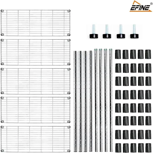 Vista 8 de EFINE - Estantería cromada de 5 estantes con 5 estantes, estantes ajustables de alambre de acero resistente NSF, capacidad de carga de 350 libras