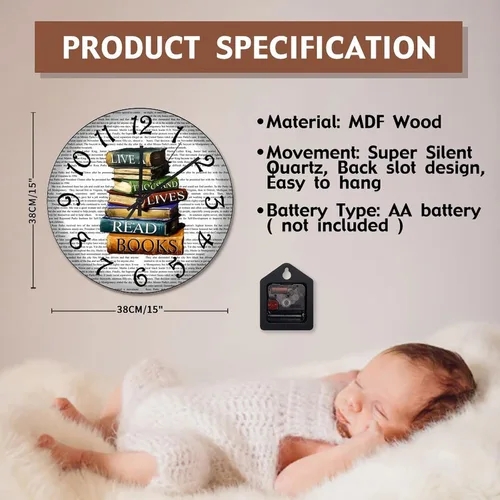 Vista 144 de Reloj de pared de guitarra acústica con aspecto de madera natural, reloj de madera rústico y elegante, 10 silenciosos, sin tictac, de cuarzo