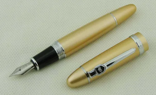 Vista 6 de Lanxivi Jinhao 159 - Pluma estilográfica color champán con ribete plateado y estuche