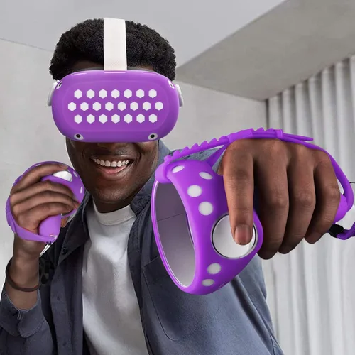 Vista 6 de VR AccessoriesSilicone face CoverShell CoverTouch Controller Grip CoverSilicone Handle Strap ComboProtective Lens Cover Compatible with Oculus Quest