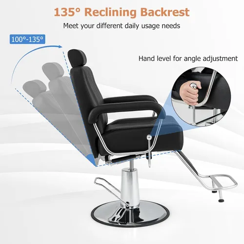 Vista 4 de Giantex Silla de peluquería reclinable, silla de salón para estilista, respaldo reclinable, giro de 360 grados, ajuste de altura, bomba hidráulica