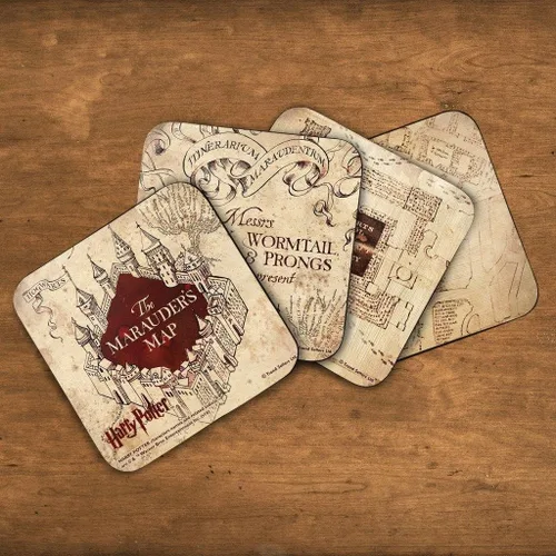 Vista 3 de Harry Potter Hogwarts - Juego de posavasos con el mapa del merodeador - El pie de cola de gusano Moony y las puntas están orgullosos de presentar