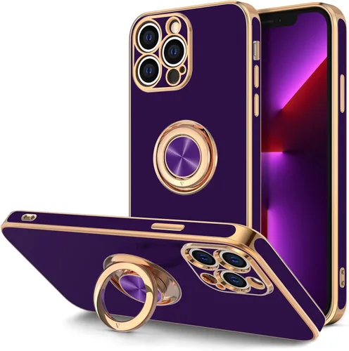 Vista 10 de Hython Funda para iPhone 13 Pro Max con soporte de anillo [soporte de anillo giratorio de 360° con soporte magnético] [borde chapado en oro rosa]