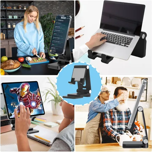 Vista 2 de Fanlory Soporte plegable para teléfono celular, soporte para laptop, altura y ángulo ajustables, soporte plegable para teléfono celular