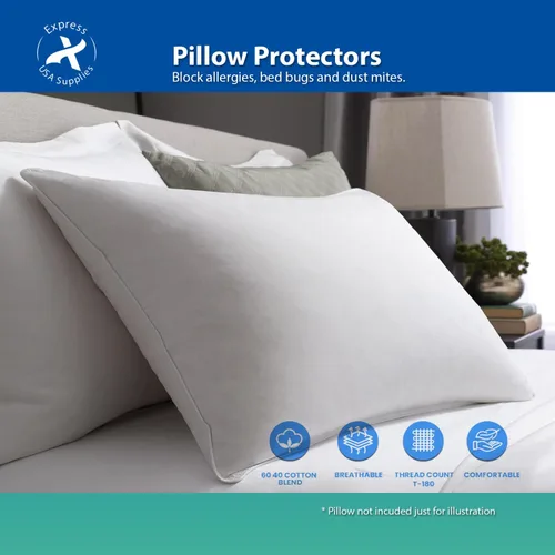Vista 4 de Protector de almohada de tamaño estándar, paquete de 2, no impermeable, suave y cómodo, hipoalergénico, transpirable, lavable a máquina, se adapta a