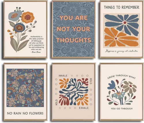 Vista 9 de 6 lienzos de salud mental para pared, estilo bohemio, psicología motivacional, decoración de pared, fotos, terapia, oficina, arte de pared
