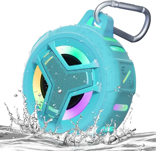 Vista 21 de EBODA Altavoz de ducha Bluetooth, altavoces Bluetooth portátiles, altavoz inalámbrico impermeable IP67 con luz LED, flotante, 2000 mAh, estéreo