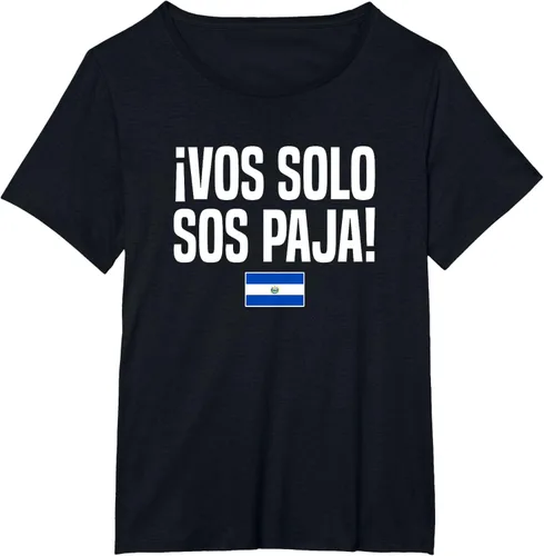 Vista 35 de Camiseta Vos Solo Sos Paja Salvadoran Slang Bandera de El Salvador, Negro