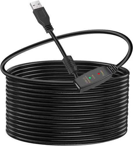 Vista 16 de Cable de extensión USB 2.0 tipo A macho a hembra repetidor activo de 50 pies, alta velocidad 480 Mbps Transparente negro
