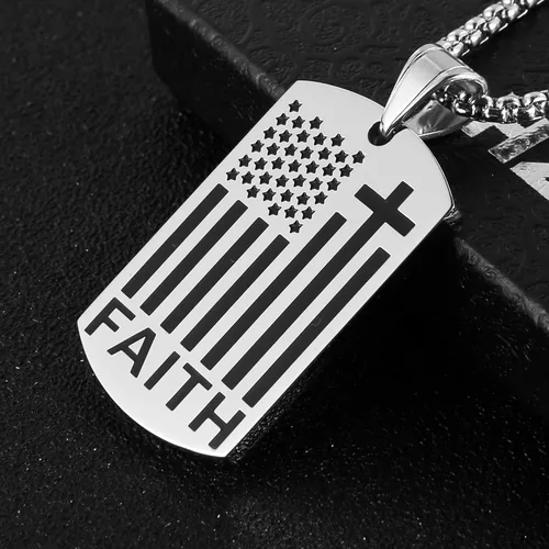 Vista 5 de HZMAN Collar con colgante de cruz patriótica con bandera estadounidense, joyería religiosa