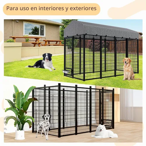 Vista 8 de Perrera grande para perros con techo, recinto resistente para perros para interiores y exteriores con funda extraíble, corralitos para perros