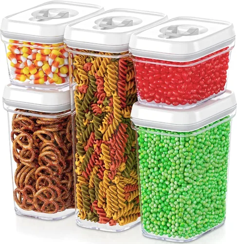 Vista 8 de DWËLLZA KITCHEN Recipientes herméticos para almacenamiento de alimentos para despensa con tapas blancas de 1 litro, paquete de 6 recipientes