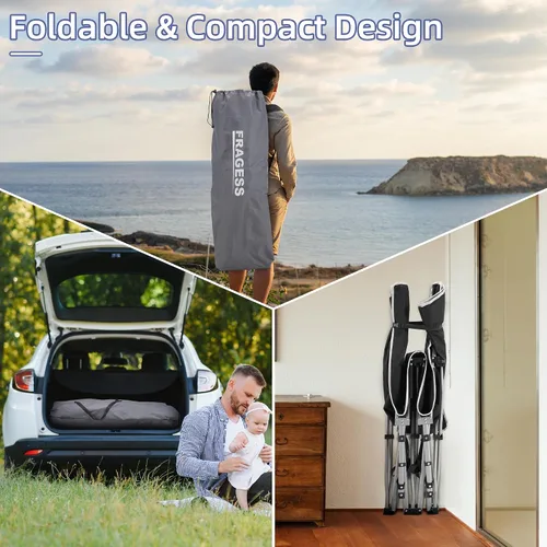Vista 7 de Fragess - Cunas plegables de camping para adultos, cuna de 28" extra amplia con colchón removible, carga máxima de 600LBS, cunas para dormir