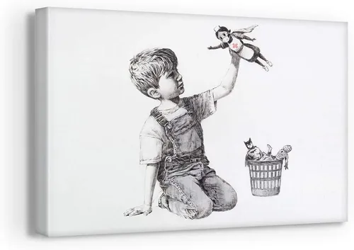 Vista 8 de Banksy Graffiti Street Art Colecciones de lienzos de arte callejero. Listo para colgar. Fabricado en Estados Unidos #FULL2