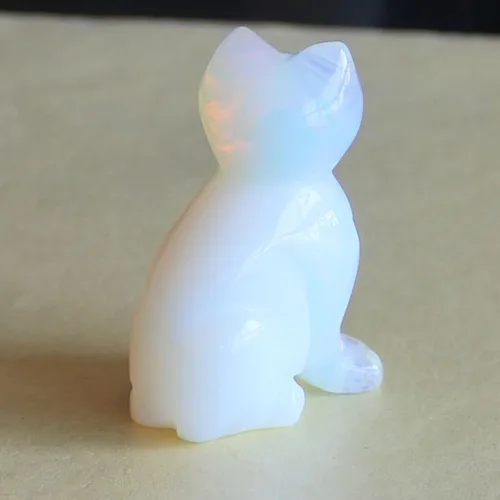 Vista 3 de Figura de gato de cristal mixta tallada a mano de 1.6 pulgadas talla de animal (opalito blanco)