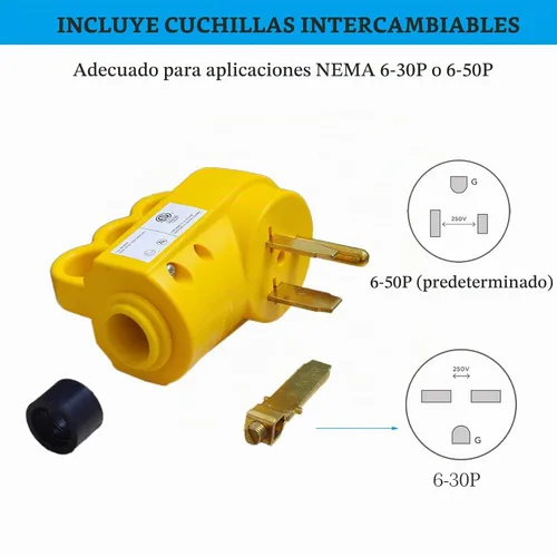 Vista 4 de Veepeak NEMA 6-50P/ 6-30P Reemplazo de enchufe, 30/50 Amp 250 voltios, enchufe de cable de alimentación resistente de 3 clavijas con mango