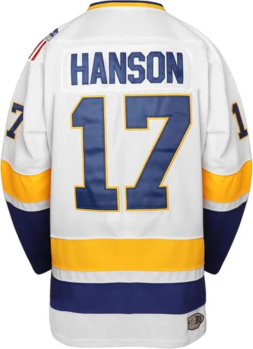 Vista 3 de Hanson Brothers - Camiseta de hockey 16 Charlestown Chiefs 17 Jeff Slap Shot 18, camiseta de hockey de película, azul, blanco, S-3XL
