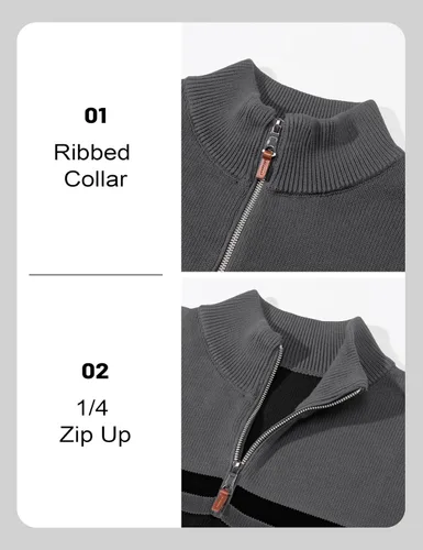 Vista 53 de MAGCOMSEN Suéteres de algodón con cremallera de 1/4 para hombre, suéter tipo polo, a rayas, para otoño e invierno, sudaderas cálidas