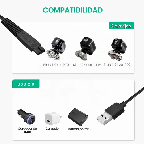 Vista 2 de Cable de carga para afeitadora de calavera Pitbull Gold Pro, maquinilla