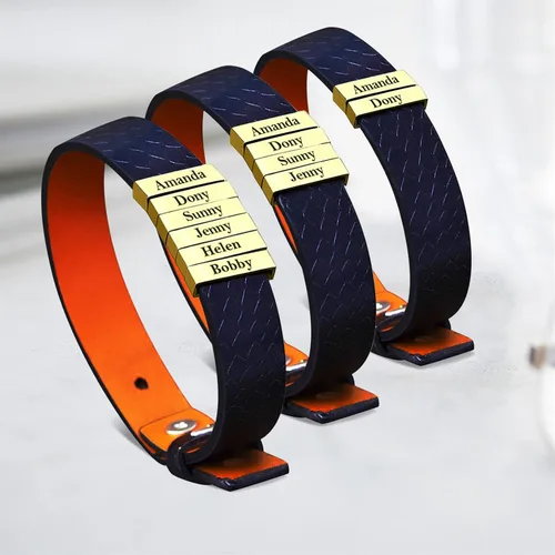 Vista 60 de Pulseras de cuero personalizadas para hombre con 1-6 nombres, pulsera trenzada personalizada con cuentas para papá, marido, día del padre, San
