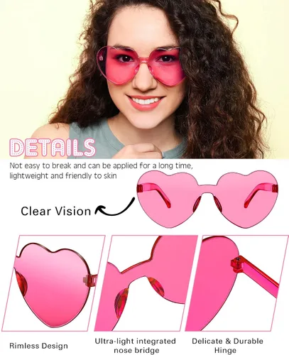 Vista 3 de Frienda 20 Pairs Heart Shaped Sunglasses Rimless Candy Color Glasses for Women Men Party Favor